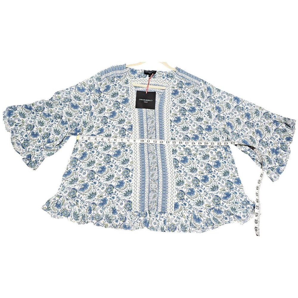 Cynthia‎ Rowley Women's Blue & White Floral Print Blouse Size IX - Picture 10 of 11